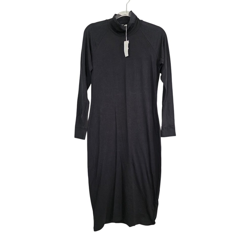James Perse Women 2/Medium Black Mock Neck Raglan Long Sleeve Midi Dress Cotton